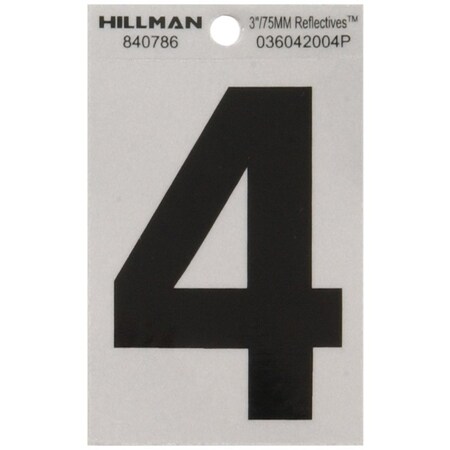 Hillman 3 in. Reflective Black Vinyl Self-Adhesive Number 4 1 pc 840786